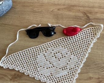 Cream Rose Lace Bandanas: Choose Crochet Wrap, Cotton Triangle Chooker, Handmade