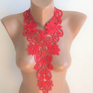 ROSE-Red Necklace-Venice Lace Necklace Bib Necklace, Statement Necklace image 6