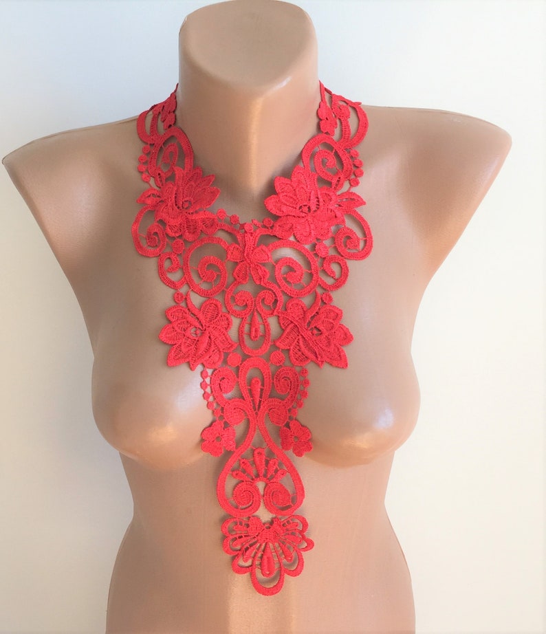 ROSE-Red Necklace-Venice Lace Necklace Bib Necklace, Statement Necklace image 6