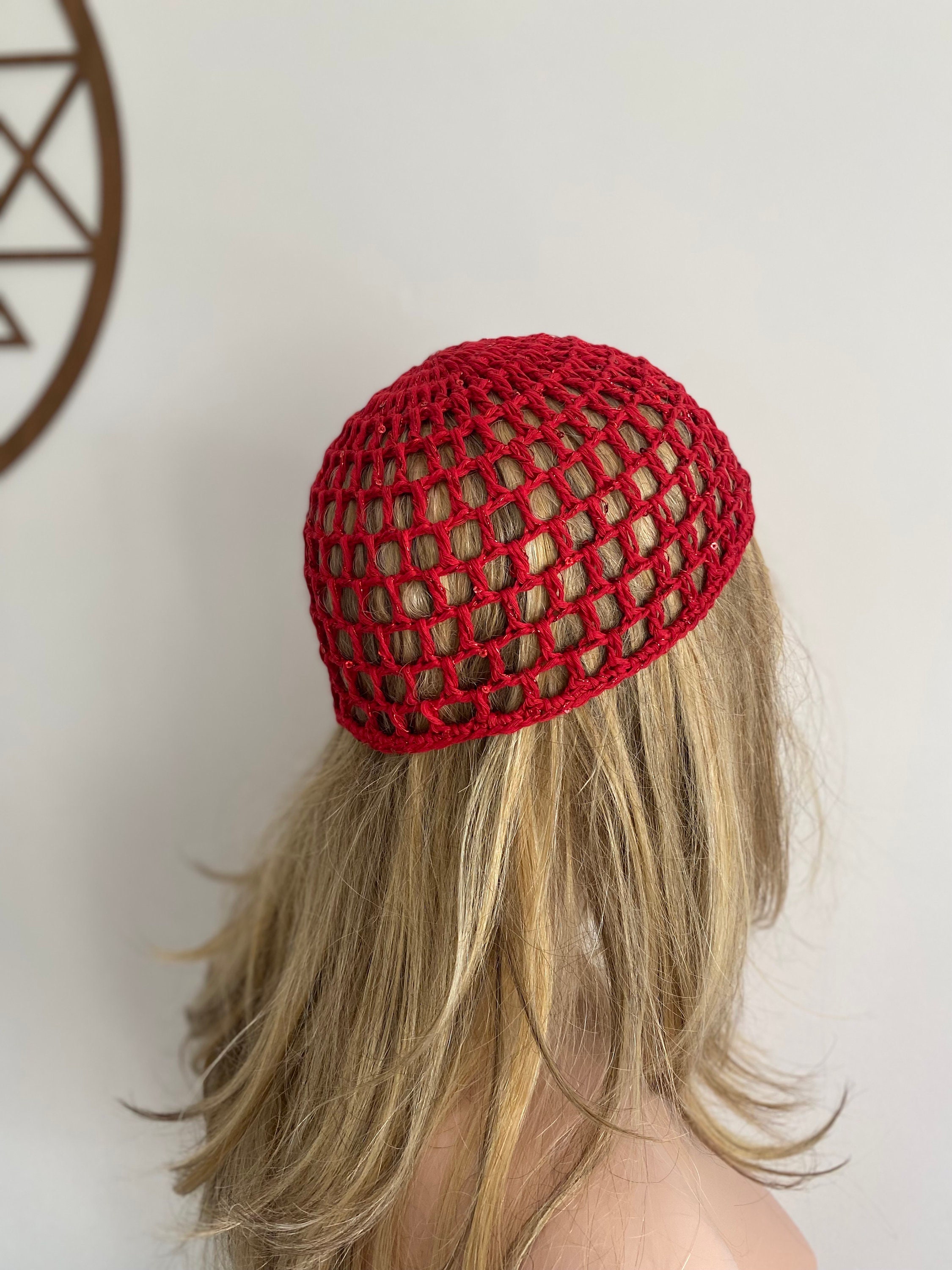 Netted Hat Red Crochet Coton Mesh Hat: All Color Skull Cap, Netted Beanie ...