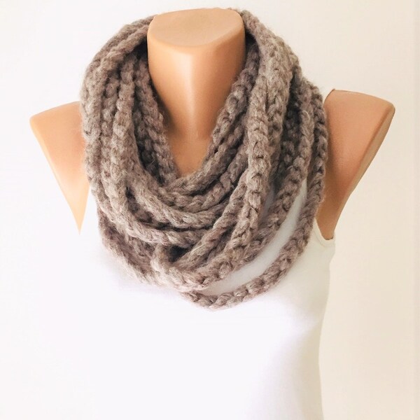 Beige Infinity Scarf, Loop Scarf , Circle Scarf,  Cowl Scarf , Mohair Angora, Chunky Chain Cozy