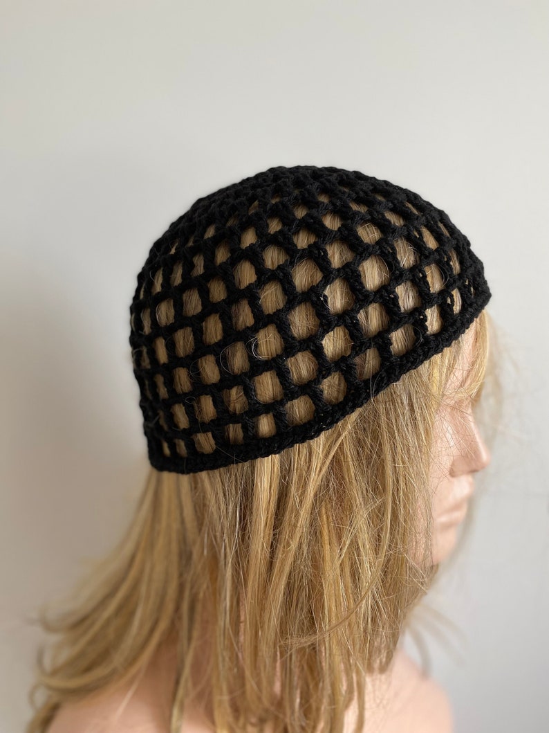 Crochet Black Mesh Hat, All Color Skull Cap, Netted Mesh Beanie, Handmade hat, Mesh Beanie image 1