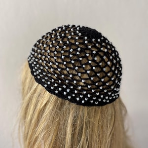 Crochet Black Mesh Hat, All Color Skull Cap, Netted Mesh Beanie, Handmade hat, Mesh Beanie with seed beads