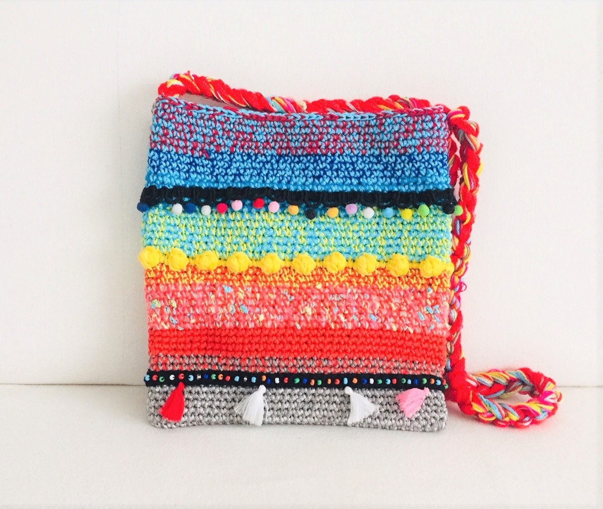 Colorful Crocheted Tote Bag Storage Bag Shoulder Bag - Etsy
