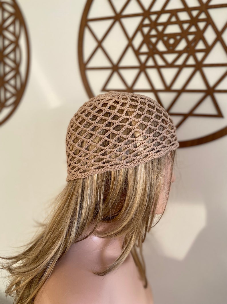 Bonnet en maille de coton au crochet, bonnet de toutes les couleurs, bonnet en résille, chapeau fait main, bonnet en résille image 3