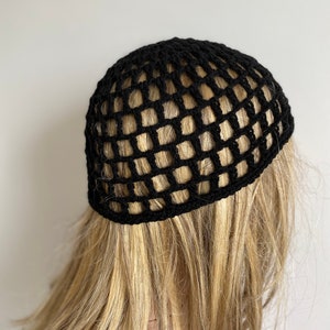 Crochet Black Mesh Hat, All Color Skull Cap, Netted Mesh Beanie, Handmade hat, Mesh Beanie image 3