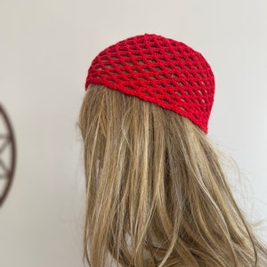 Sombrero de malla de algodón de ganchillo, gorra de calavera de todos los colores, gorro de malla con red, sombrero hecho a mano, gorro de malla imagen 10