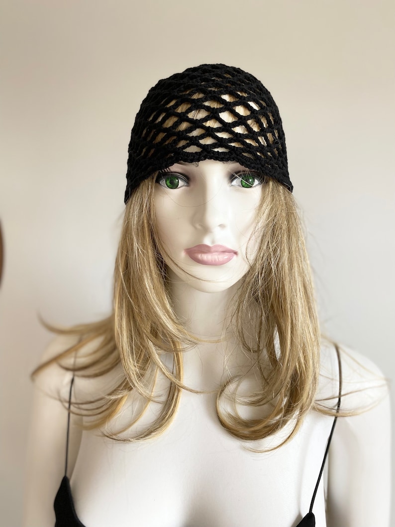 Crochet Cotton Mesh Hat, All Color Skull Cap, Netted Mesh Beanie, Handmade hat, Mesh Beanie image 4