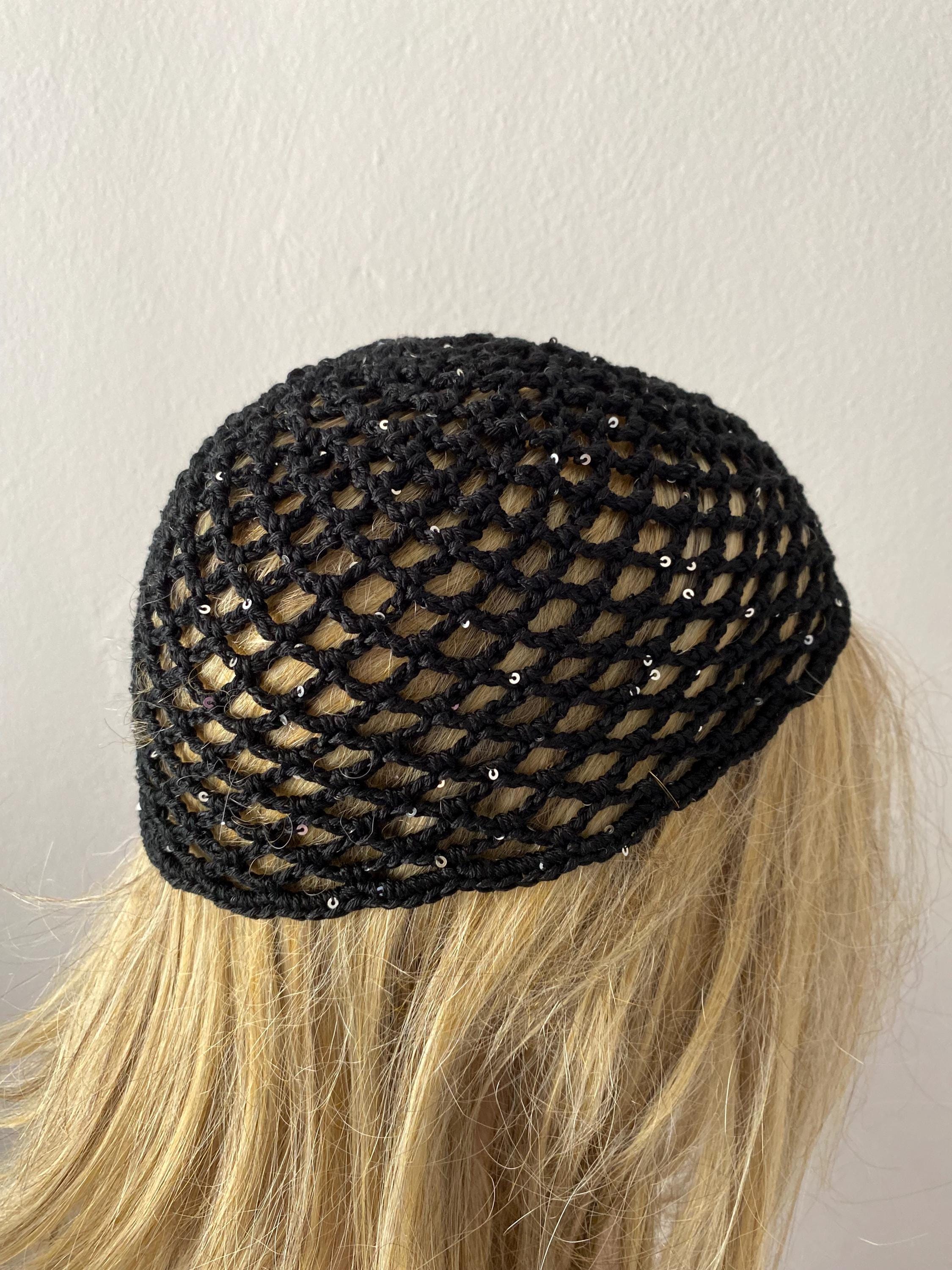 Crochet Black Mesh Hat: All Color Skull Cap, Netted Beanie, Handmade ...