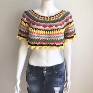Colorful Halter Top, Boho Crochet Crop, Festival Boho Top, Hippie Clothes, Crochet Tank, Blouse