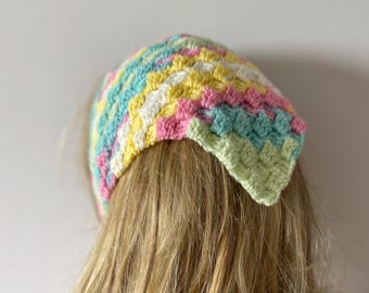 Different Colors Bandanas: Colorful Crochet Scarf, Cotton Triangle Chooker, Handmade with Sequins
