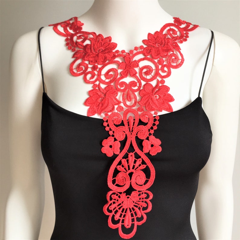 ROSE-Red Necklace-Venice Lace Necklace Bib Necklace, Statement Necklace image 1