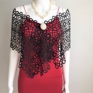 French Lace Black  Shoulder Top, Black Lace Shawl, Black Wrap, Night Shawl, Bridal Cover Up, Bridesmaid Gift