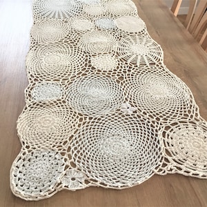 Crochet Cotton Table Runner: Cream & Ivory Triangle Design