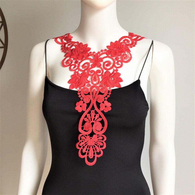 ROSE-Red Necklace-Venice Lace Necklace Bib Necklace, Statement Necklace image 7