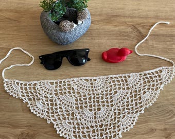 Cream Virus Lace Bandanas: Choose Crochet Wrap, Cotton Triangle Belly Scarf, Handmade