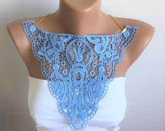 Baby Blue Necklace, Venice Lace Necklace, Bib Necklace, Statement Necklace