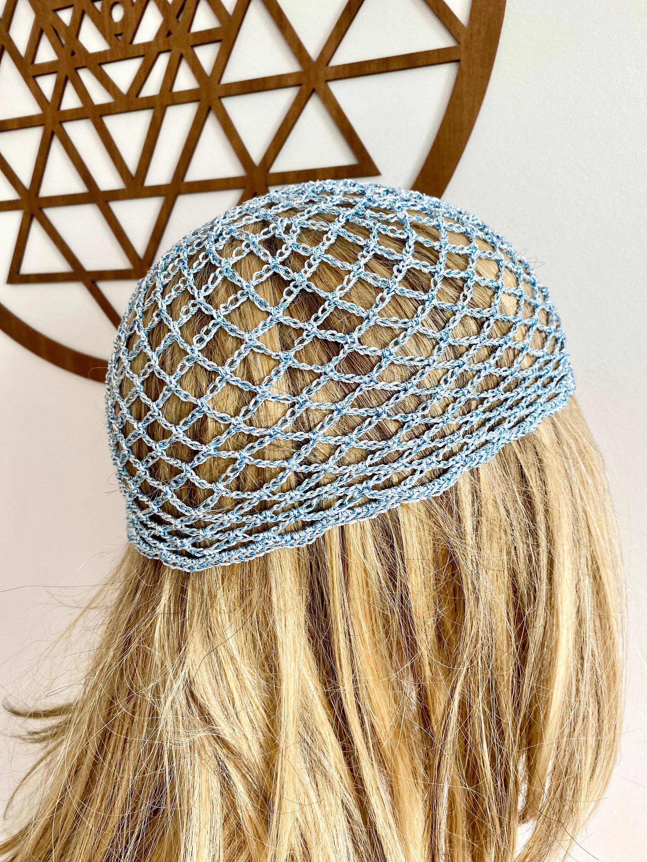Crochet Blue Mesh Hat, baby blue Skull Cap, Netted Mesh Beanie, Handmade hat, Mesh Beanie
