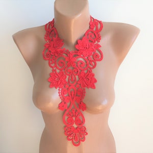 ROSE-Red Necklace-Venice Lace Necklace Bib Necklace, Statement Necklace image 5