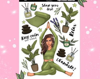 Sticker Sheet Yoga Collection. Stickers with sport, yoga and relax. Planner Sticker Sheet. Bullet journal. Scrapbook.