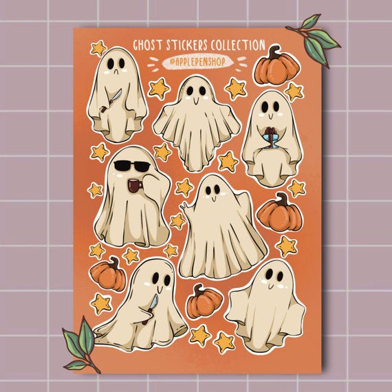 Cute Happy Halloween  Ghosts Sticker Sheet for Planner and Scrapbooking