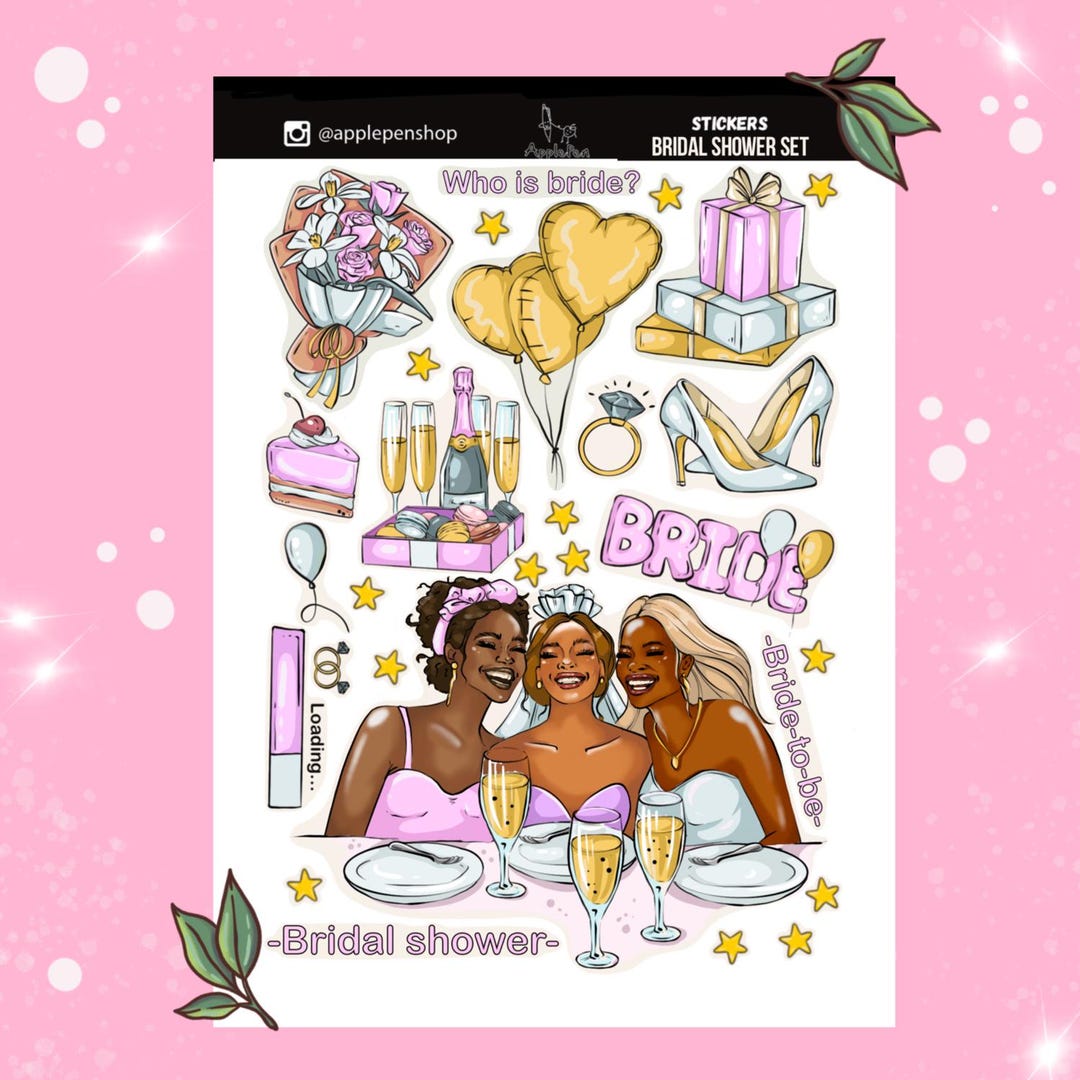 Sticker Set With Bride Girl on Bridal Party Journal Stickers Aesthetic ...