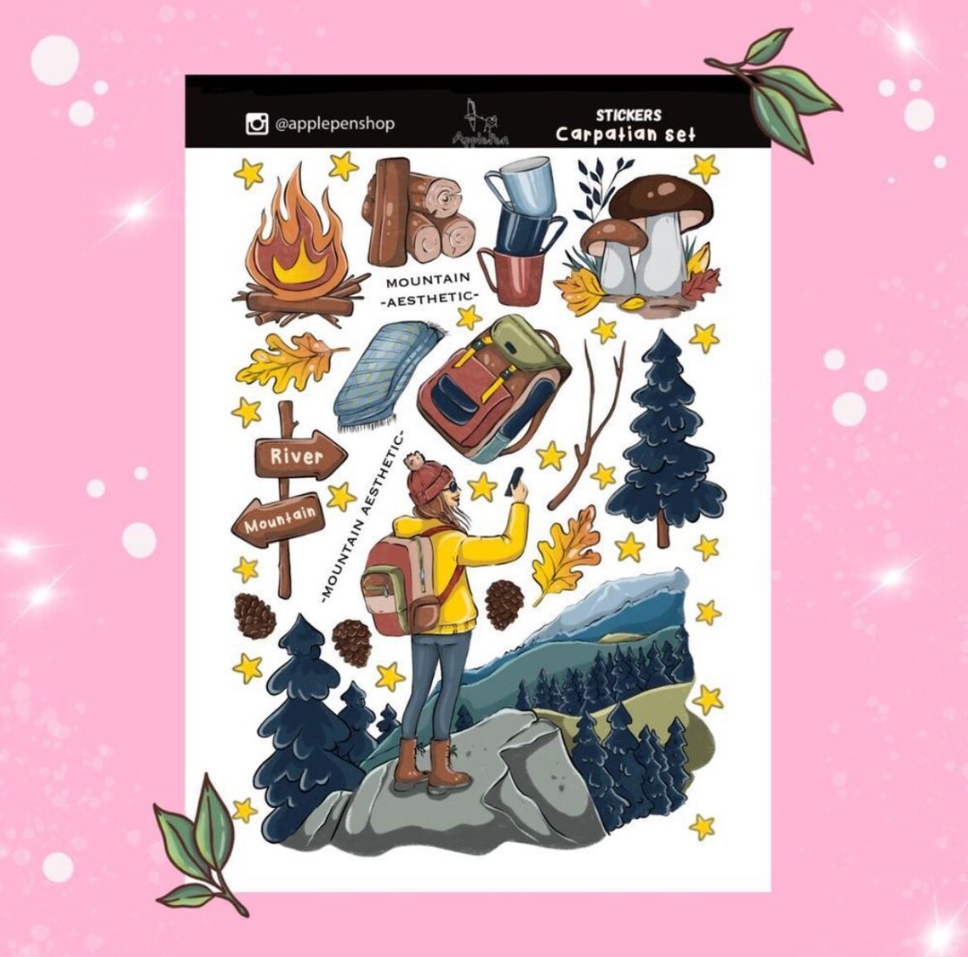 Mountain Adventure Sticker Set: Camping, Forest, Travel Journal ...