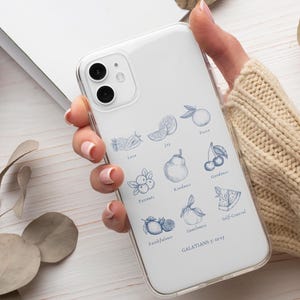 Elegant Toile Fruits of the Spirit Phone Case – Inspirational Galatians 5:22-23 Phone Case, Clear Background