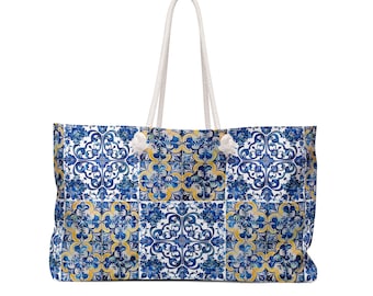 Portuguese Azulejo Tile Weekender Bag - Beautiful Portuguese Gift for Beach!!