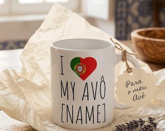 Taza personalizada "I Love My Avô", taza de café personalizada con nombre para abuelo portugués, regalo para abuelo portugués, taza de herencia para el Día del Padre de Avô.