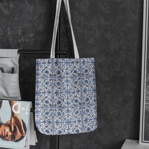 Portugal Azulejo Tote Bag - Perfect Portuguese Beach Gift - Portuguese Azulejos Tote bag, Portugal Tote, Beach Bag, Blue Tile tote, Book Bag