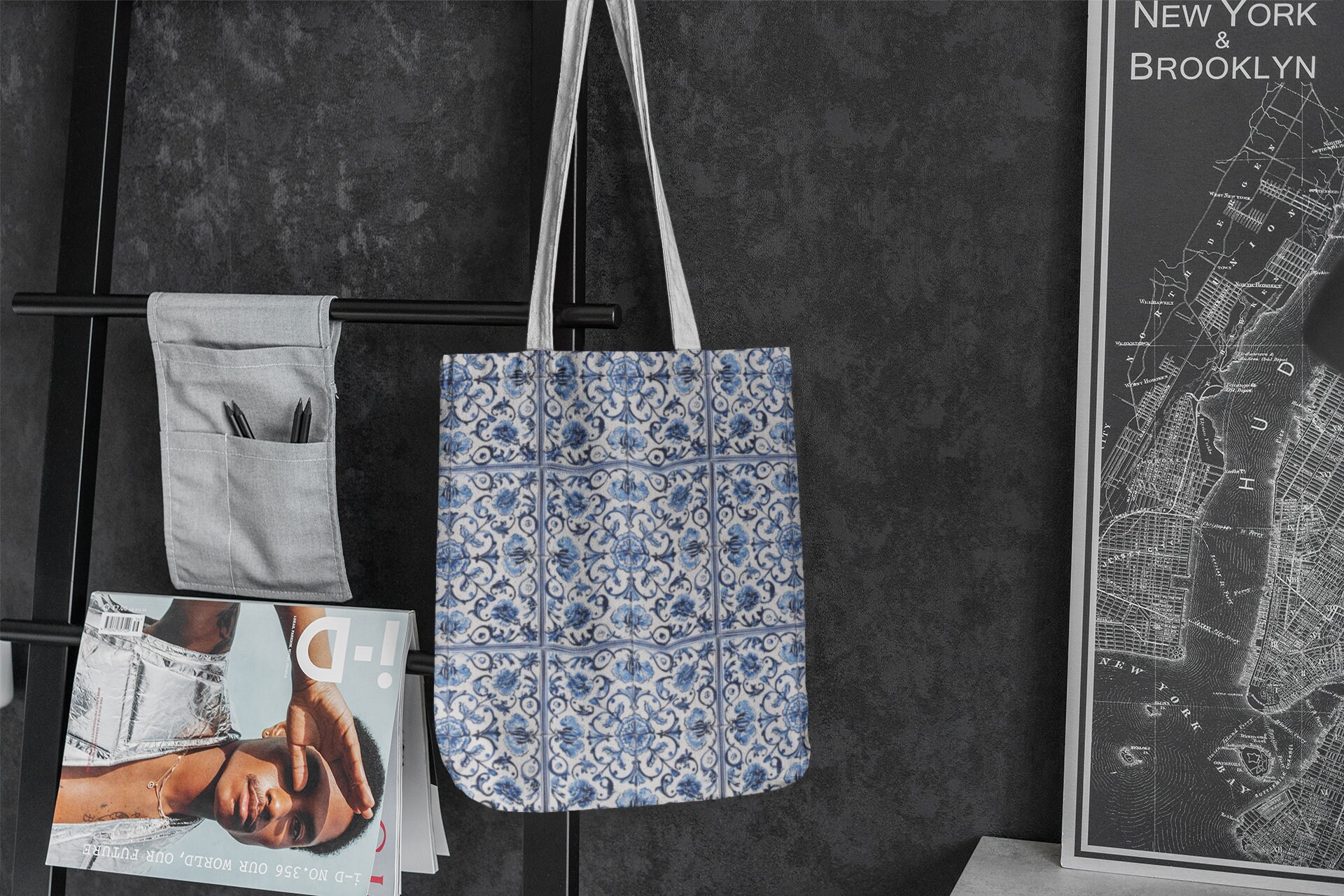 Portugal Azulejo Tote Bag - Perfect Portuguese Beach Gift - Portuguese Azulejos Tote bag, Portugal Tote, Beach Bag, Blue Tile tote, Book Bag