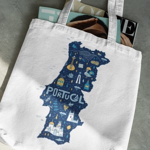 Portugal Country Tote Bag - Perfect Portuguese Beach Gift - Portuguese Azulejos Tote bag, Portugal Tote, Beach Bag, Blue Tile tote, Book Bag