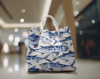 Portuguese Sardine Pattern Tote Bag - Perfect Portuguese Beach Gift!!