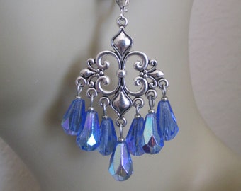 Chandelier Earrings - Silver/Blue