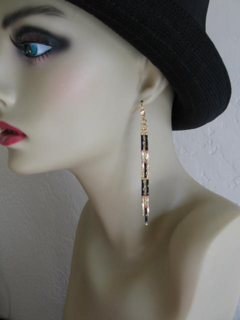 Seed Bead Chain Earrings Black/Golden/Pink Etsy