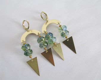 Brass Earrings - Green/Blue