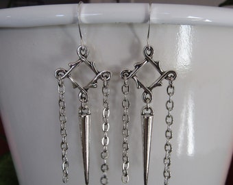 Antique Silver Chandelier Spike & Chain Earrings