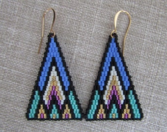 Bead Woven Seed Bead Triangle Earrings -