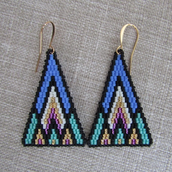 Bead Woven Seed Bead Triangle Earrings -