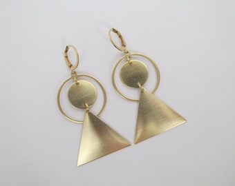 Brass Earrings - Boho Hoop Triangle
