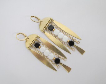 Brass Earrings - White/Black