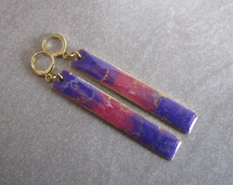 Brass Bar Resin Earrings - Purple/Pink