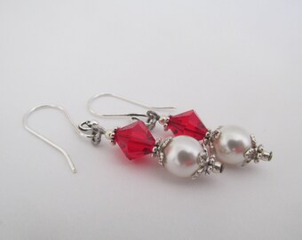 Swarovski Crystal & Pearl Earrings - Red