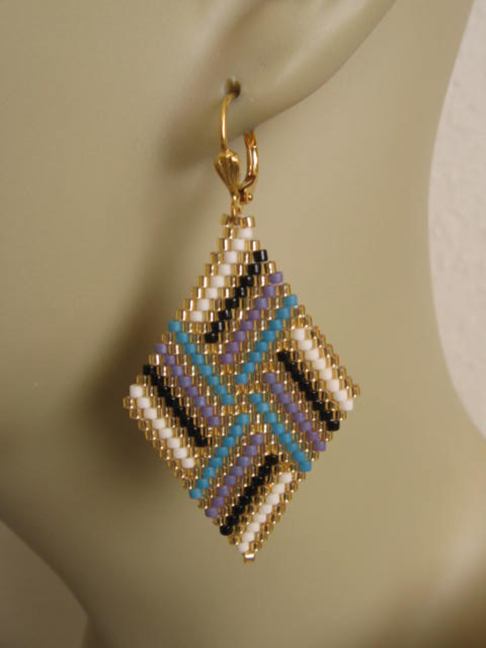 Bead Woven Diamond Shape Earrings Copyright Patti Etsy