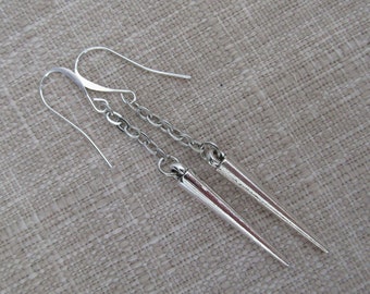 Silver Spike & Chain Dangle Earrings - FREE with a 35 Dollar purchase