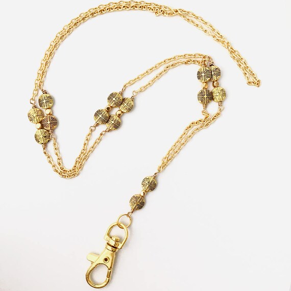 Gold Chain Lanyard with Gold Plated Round Disc Beads ID Badge Etsy