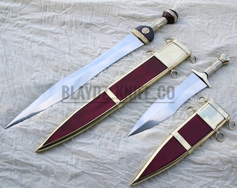 Handmade Engraved Roman Gladius: Forged Viking Sword, Carbon Steel Blade