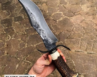 Handmade New Addition Bowie Knife, Deer Horn Handle, Leather Sheath