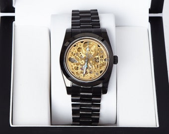 Skeleton Watch made in Italy Woman Black ULTRA-Ceramic and Gold PRE_ORDER
